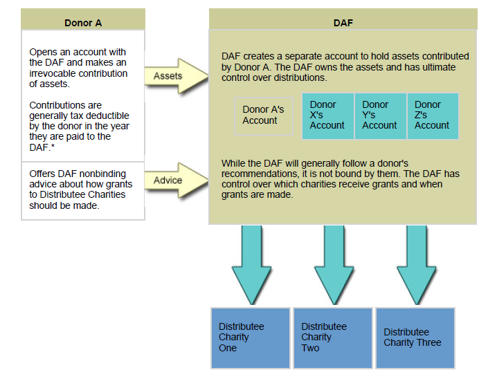 Donor advised funds chart showing process of donor.